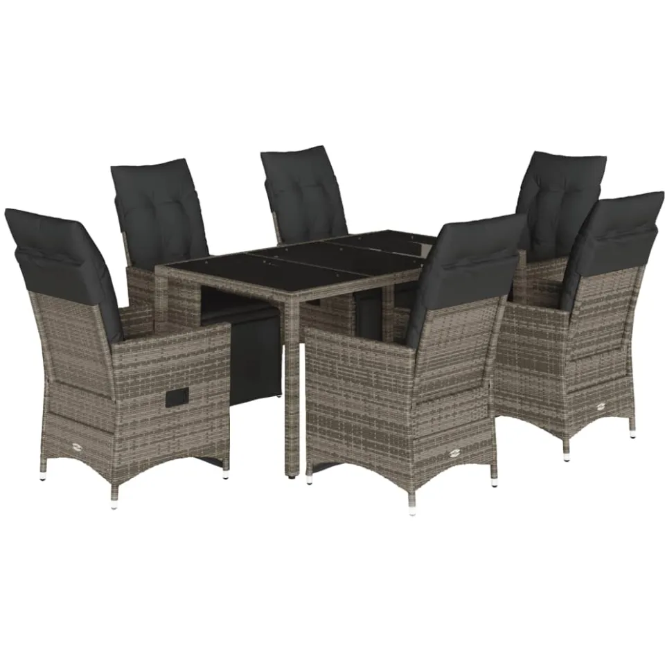 vidaXL 7-delige Bistroset met kussens poly rattan grijs, foto 3