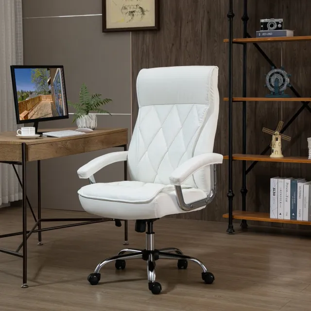 STILVORA Bureaustoel 66 x 69 x 121 cm - Ergonomisch Draaibaar Met Wipfunctie En Hoofdsteun - Voor Thuiskantoor - Kunstleer Wit