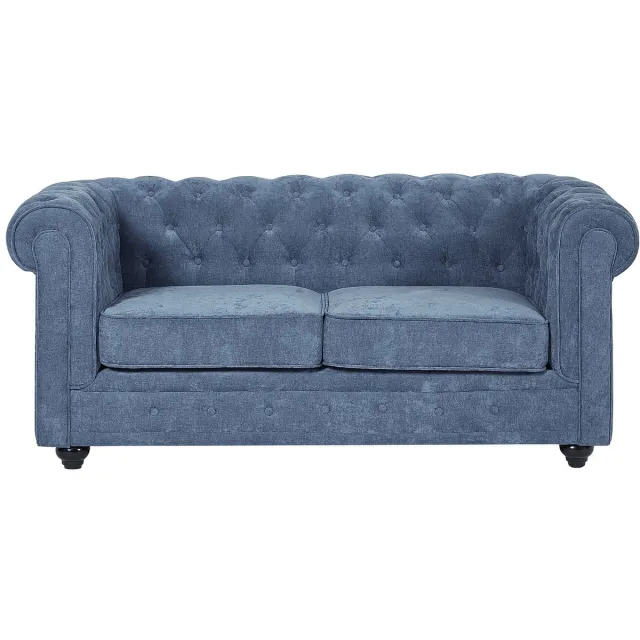 Vente-unique Tweezitsbank in blauwe stof - CHESTERFIELD