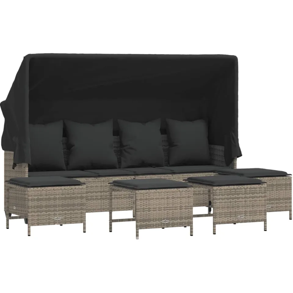 vidaXL 5-delige Loungeset met kussens poly rattan grijs, foto 3