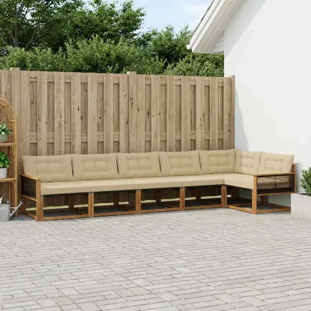 vidaXL Buiten bankenset 6 st 6-zits Natuurlijk en Beige