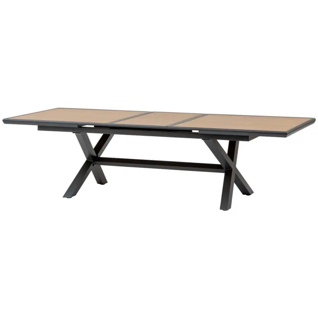 Hespéride Uitschuifbare tuintafel voor 10 personen van aluminium met houtlook AXIOME honey et graphite