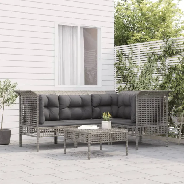 vidaXL 5-delige Loungeset met kussens poly rattan grijs, foto 2