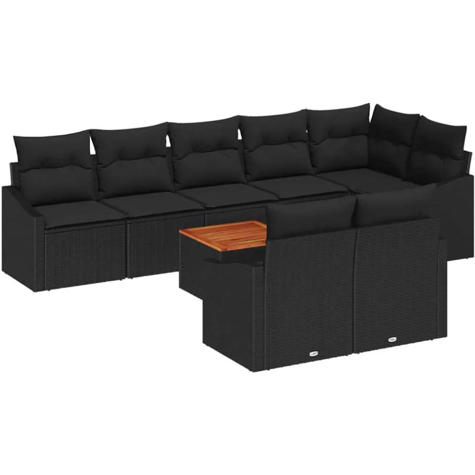 vidaXL Tuinbankenset 9 st Zwart poly rattan