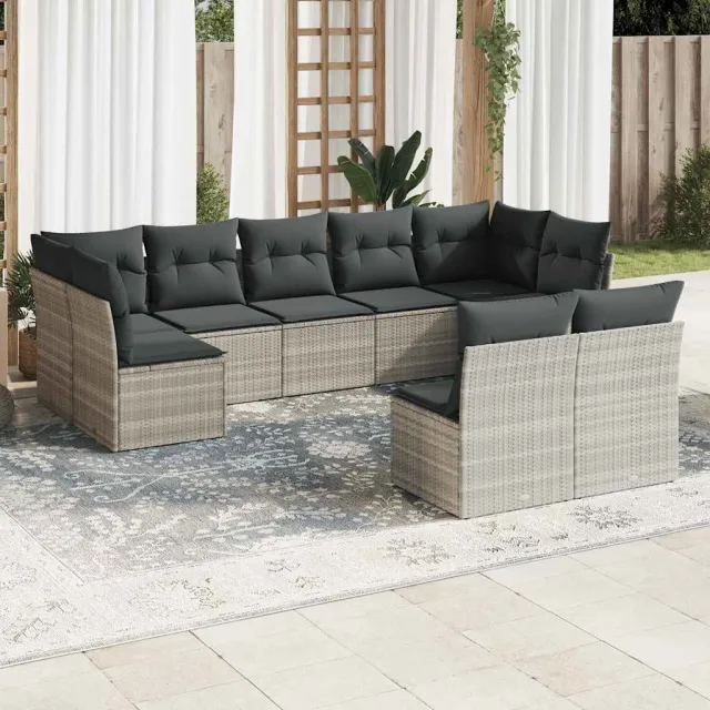 vidaXL 9-delige Loungeset met kussens poly rattan lichtgrijs grijs, foto 2