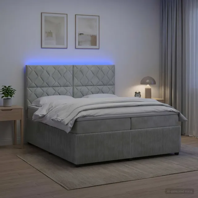vidaXL LED Boxspring Bed met Matras Lichtgrijs 200 x 200 cm Fluweel