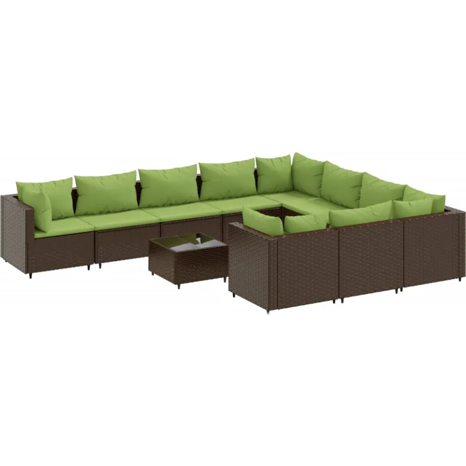 vidaXL 11-delige Loungeset met kussens poly rattan bruin, foto 4