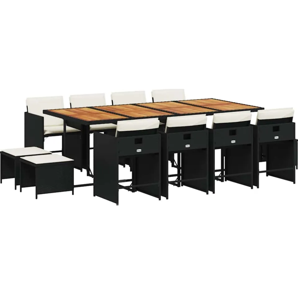 vidaXL 13-delige Tuinset met kussens poly rattan zwart, foto 3