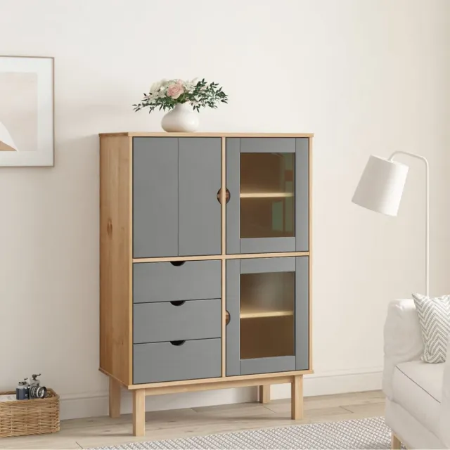 vidaXL Hoge kast OTTA 85x43x125 cm massief grenenhout bruin en grijs