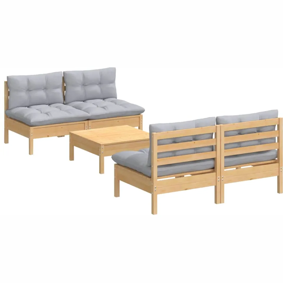 vidaXL 5-delige Loungeset met grijze kussens grenenhout Grijs