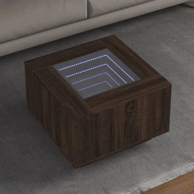vidaXL Salontafel met LED 60x60x40 cm bewerkt hout bruin eikenkleurig, foto 2