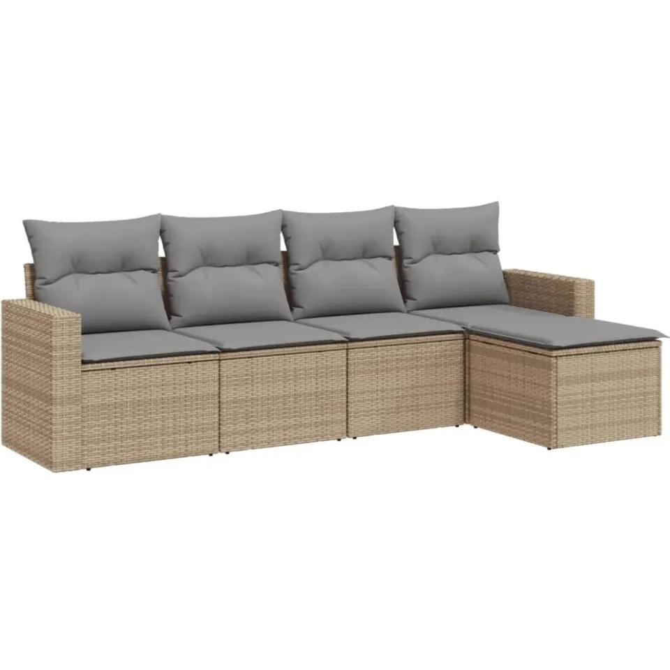 vidaXL 5-delige Loungeset met kussens poly rattan beige