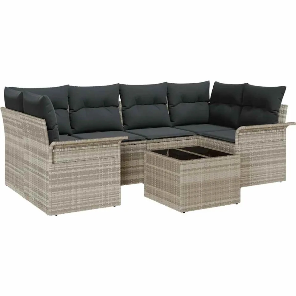 vidaXL Tuin Sofa Set 7 st Lichtgrijs poly rattan