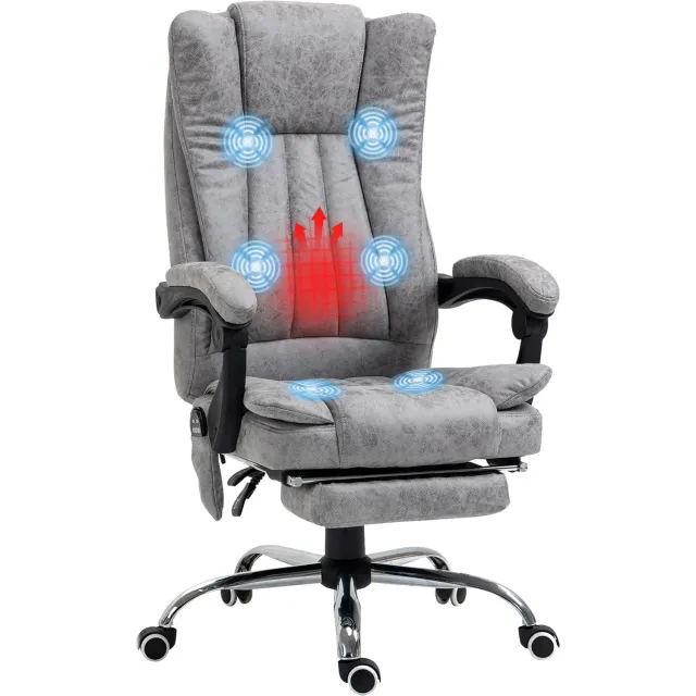 Lunpog Bureaustoel met massagefunctie - ergonomische directiestoel met verwarmingsfunctie - verstelbare rugleuning - in hoogte verstelbaar - Grijs
