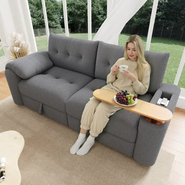 Zubaliya 3-Zits Sofa Met Opbergruimte en Beistelltisch - Teddyplüsch Sofa Klein In - 207.5x80x87 cm, Grijs