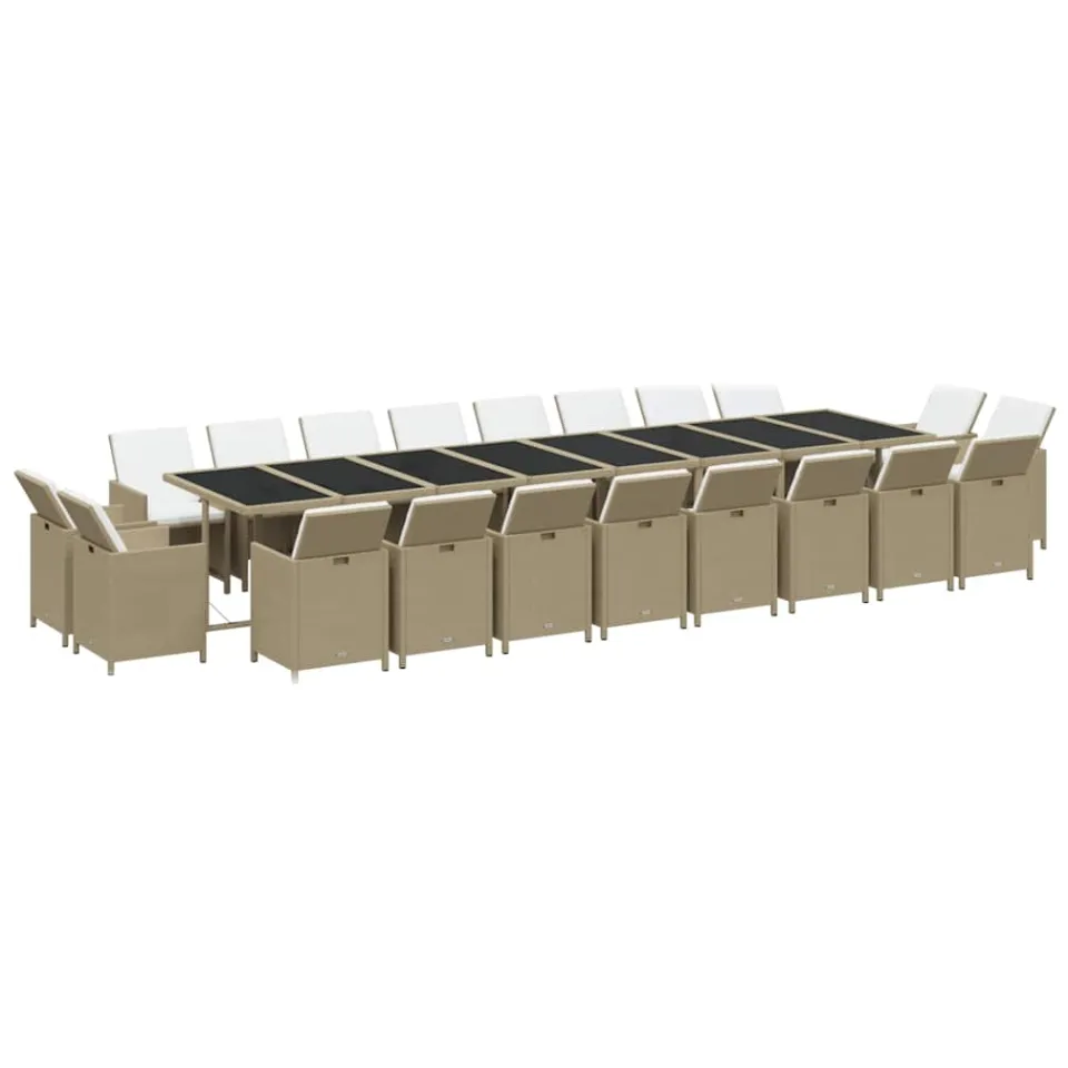 vidaXL 21-delige Tuinset met kussens poly rattan beige