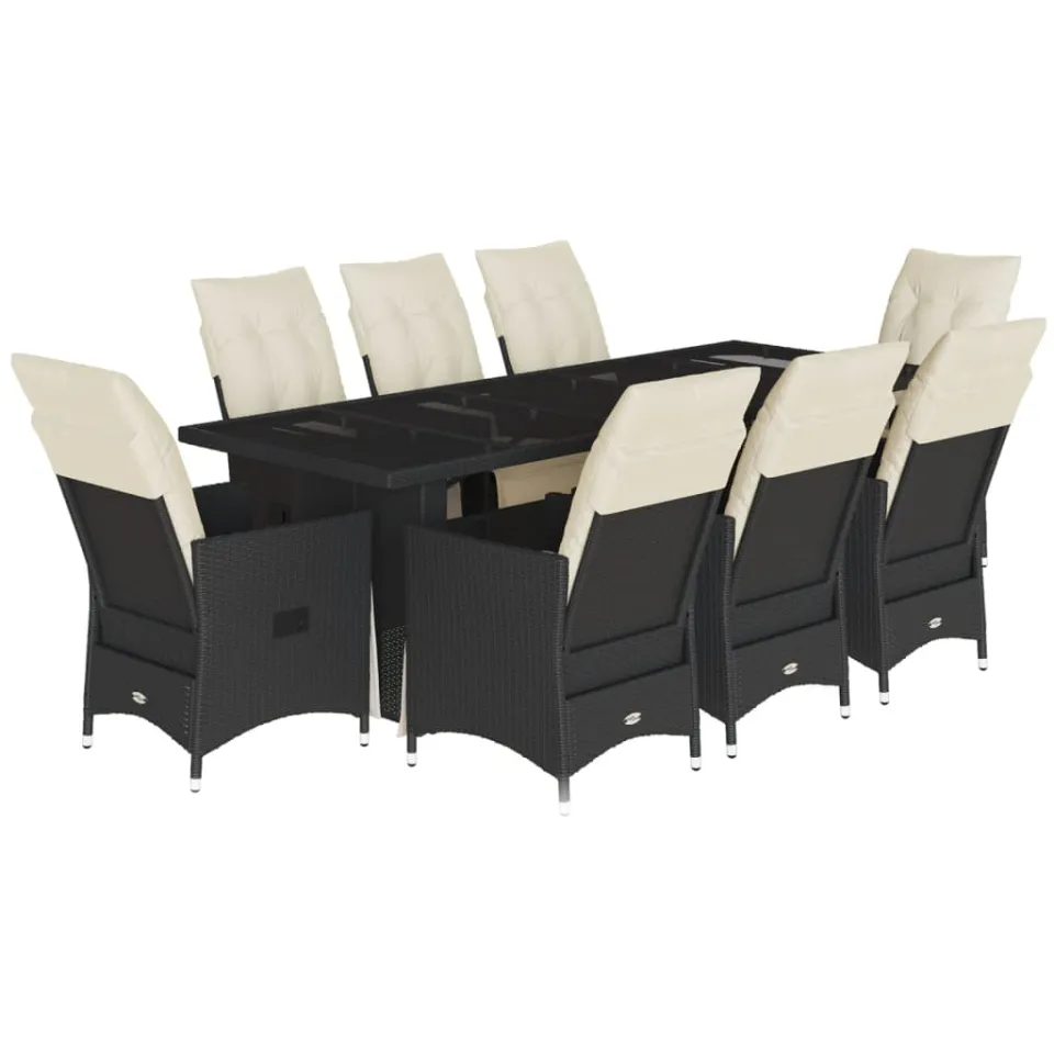 vidaXL 9-delige Bistroset met kussens poly rattan zwart, foto 3