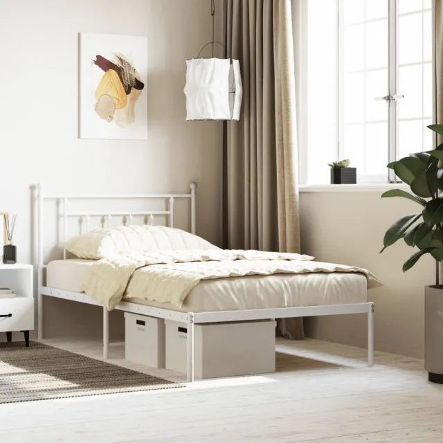 vidaXL Bedframe met hoofdbord metaal wit 107x203 cm