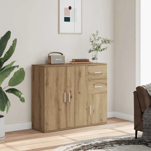 vidaXL Dressoir Artisan Eikenhout 91x29,5x75 cm Bewerkt Hout Bruin