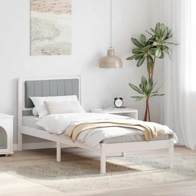 vidaXL Bedframe met Gevoerd Hoofdgedeelte Lichtgrijs 75 x 190 cm Wit