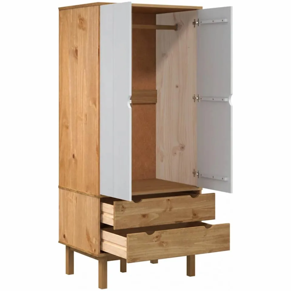 vidaXL Kledingkast OTTA 76,5x53x172 cm massief grenenhout bruin en wit, foto 4