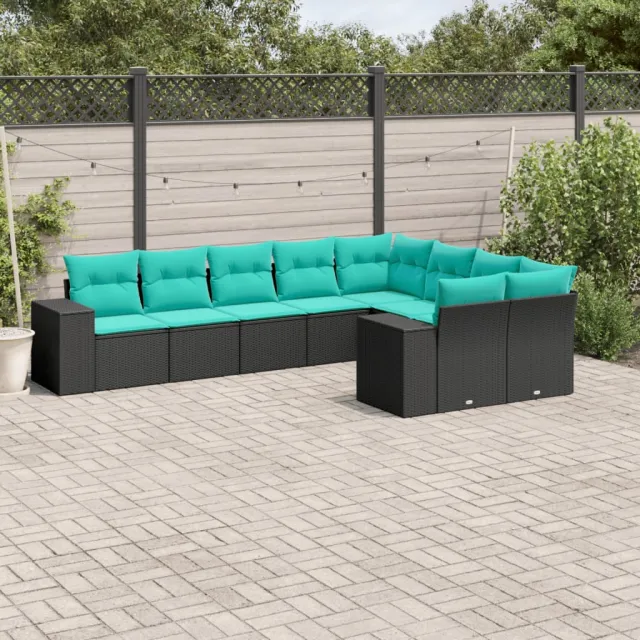 vidaXL 9-delige tuinbankset met kussens van zwart polyrotan, foto 2