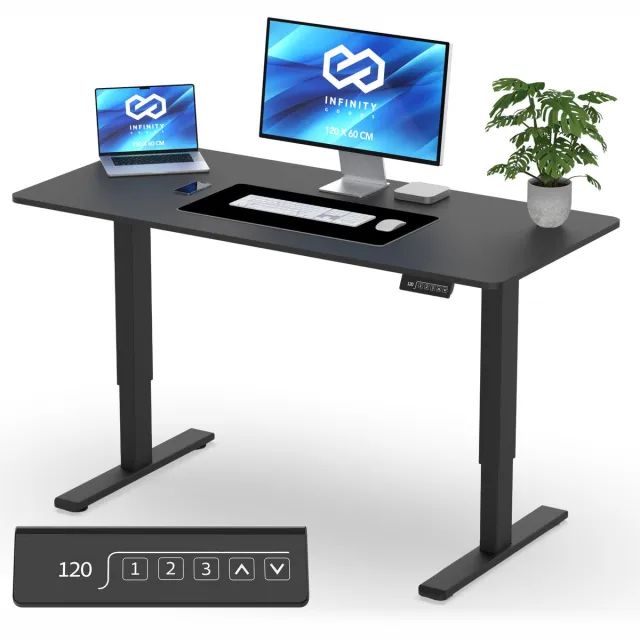 Infinity Goods Zit Sta Bureau Elektrisch Verstelbaar - 120 x 60 CM - Geheugenfunctie - Zwart