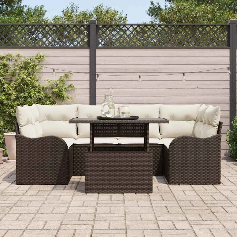 vidaXL Tuin Sofa Set 7 st Bruin en Crème poly rattan, foto 3