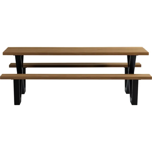 WOOOD Tablo Picknicktafel Met X-poot Buiten - Naturel - 75x206x145 Naturel/Zwart