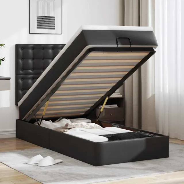 vidaXL Ottoman bed met matras en LED's 80x200cm kunstleer zwart