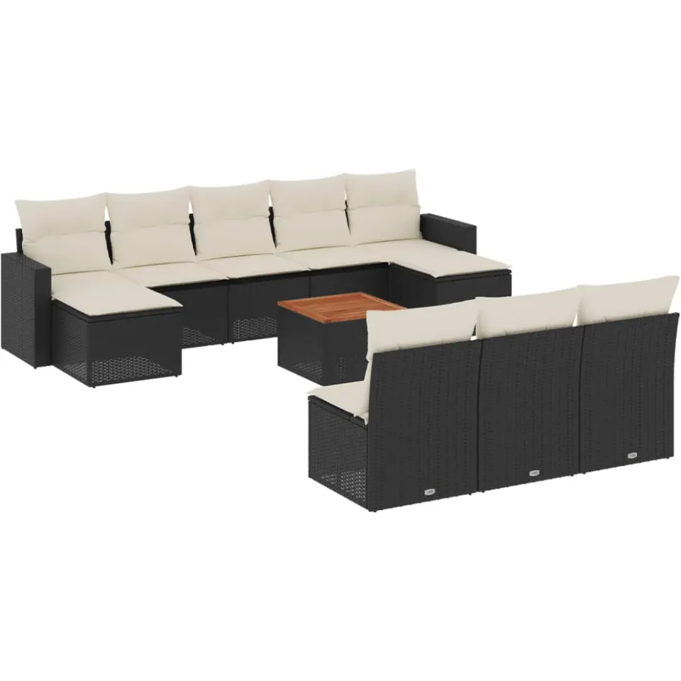 vidaXL 11-delige Loungeset met kussens poly rattan zwart, foto 3