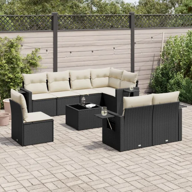 vidaXL 9-delige Loungeset met kussens poly rattan zwart, foto 2