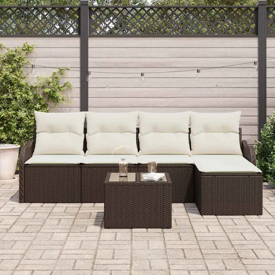 vidaXL Tuin Sofa Set 6 st Bruin en wit poly rattan, foto 3