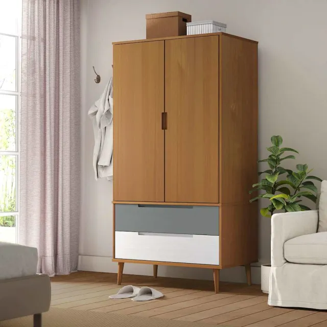 vidaXL Kledingkast MOLDE 90x55x175 cm massief grenenhout bruin, foto 2