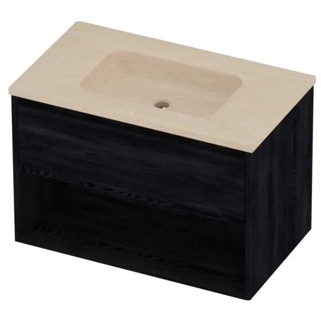 Proline Rollo Badmeubelset Hardsteen Elegant Schap 80x46x54 cm Sand Stone Black Oak Eiken