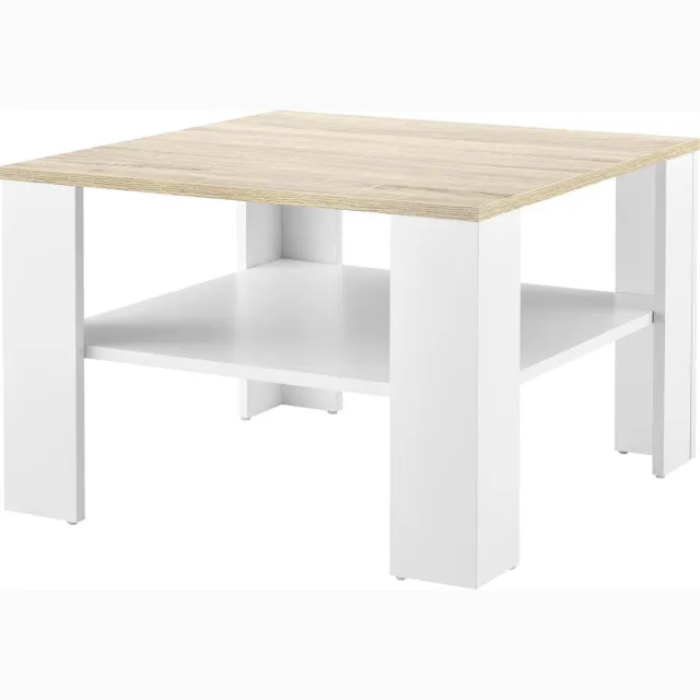 en.casa Salontafel Leiden vierkant 60x60x40 cm wit en eikenkleurig