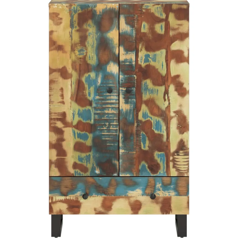 vidaXL Hoge kast met lade 60x33x100 cm gerecycled hout en ijzer Meerkleurig
