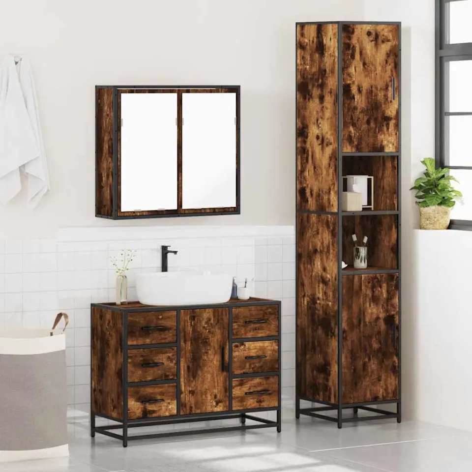 vidaXL 3-delige Badkamermeubelset bewerkt hout gerookt eikenkleurig, foto 4