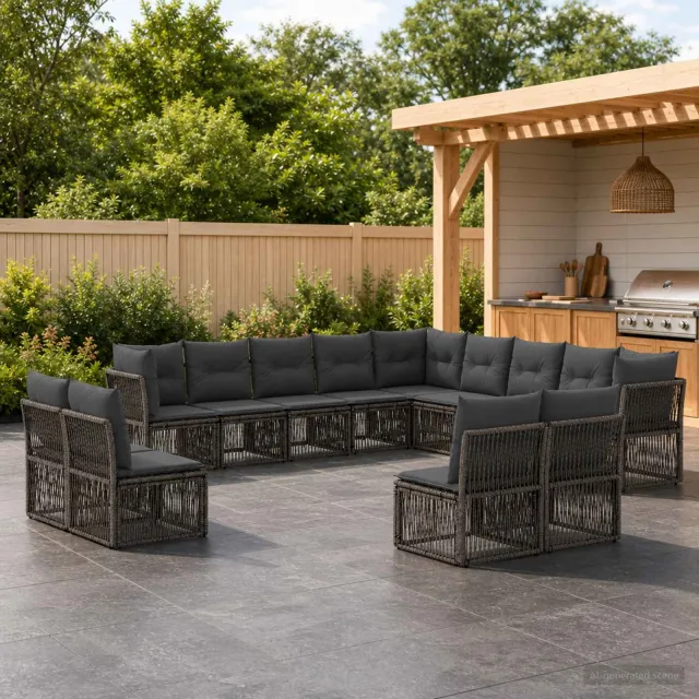 vidaXL Tuinbankenset 13 st 13-zits Grijs poly rattan