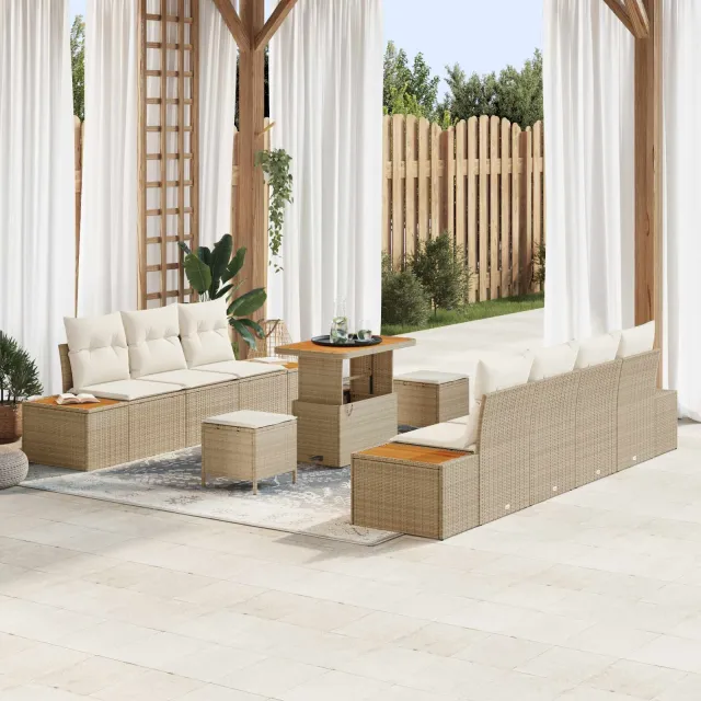 vidaXL Tuinbankenset 10 st 9-zits Beige en Crème