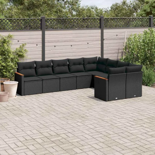 vidaXL 9-delige Loungeset met kussens poly rattan zwart, foto 2