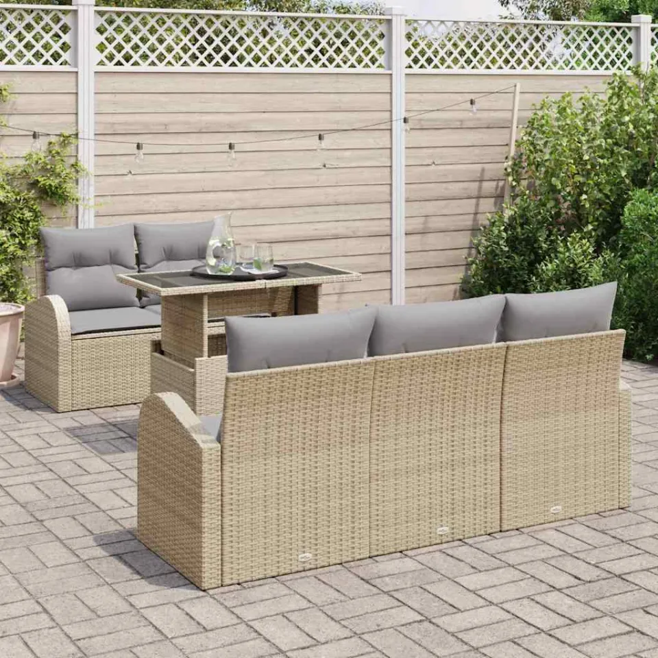 vidaXL Tuin Sofa Set 6 st Beige poly rattan, foto 3