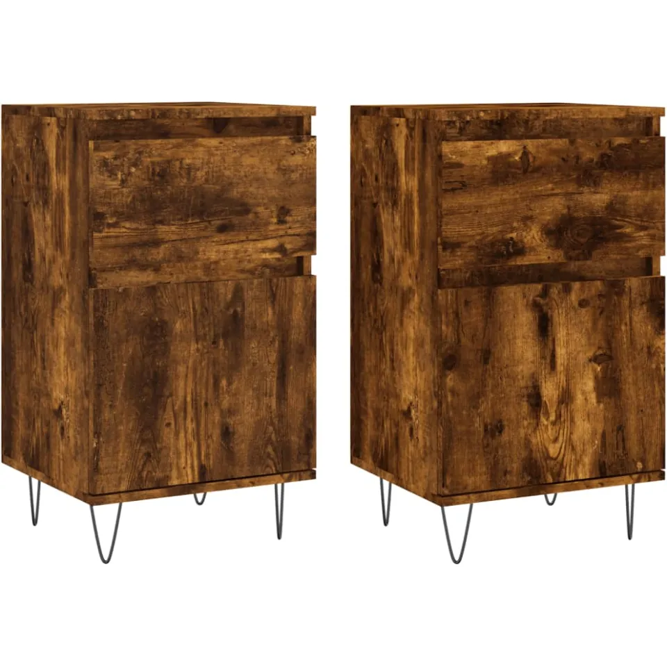 vidaXL Dressoirs 2 st 40x35x70 cm bewerkt hout gerookt eikenkleurig, foto 3