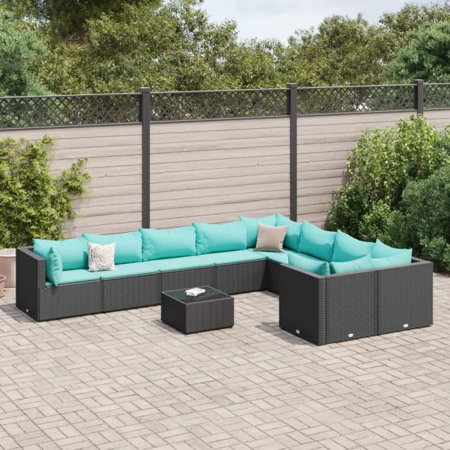 vidaXL 10-delige Loungeset met kussens poly rattan zwart, foto 2