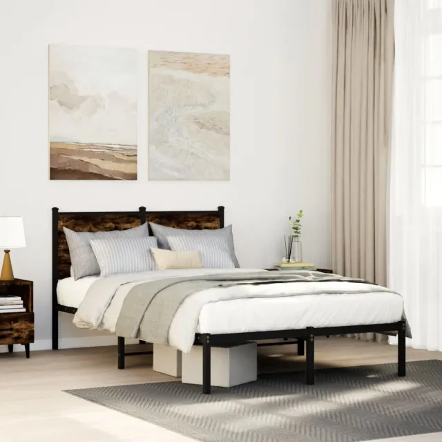 vidaXL Bedframe zonder matras metaal gerookt eikenkleurig 120x190 cm Bruin
