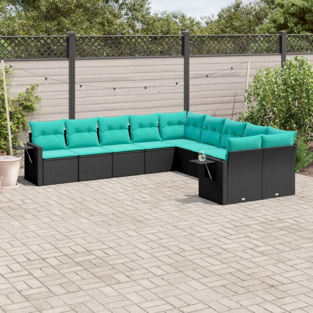vidaXL 10-delige tuinbankset met kussens van zwart polyrotan, foto 2