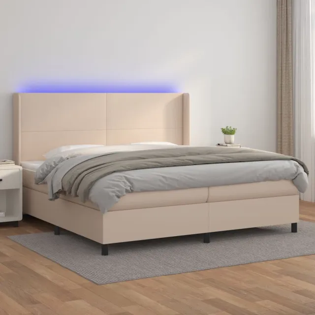 vidaXL Boxspring met matras en LED kunstleer cappuccinokleur 200x200cm bruin