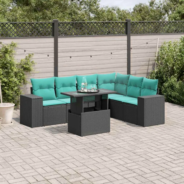 vidaXL 7-delige tuinbankset met kussens van zwart polyrotan, foto 2