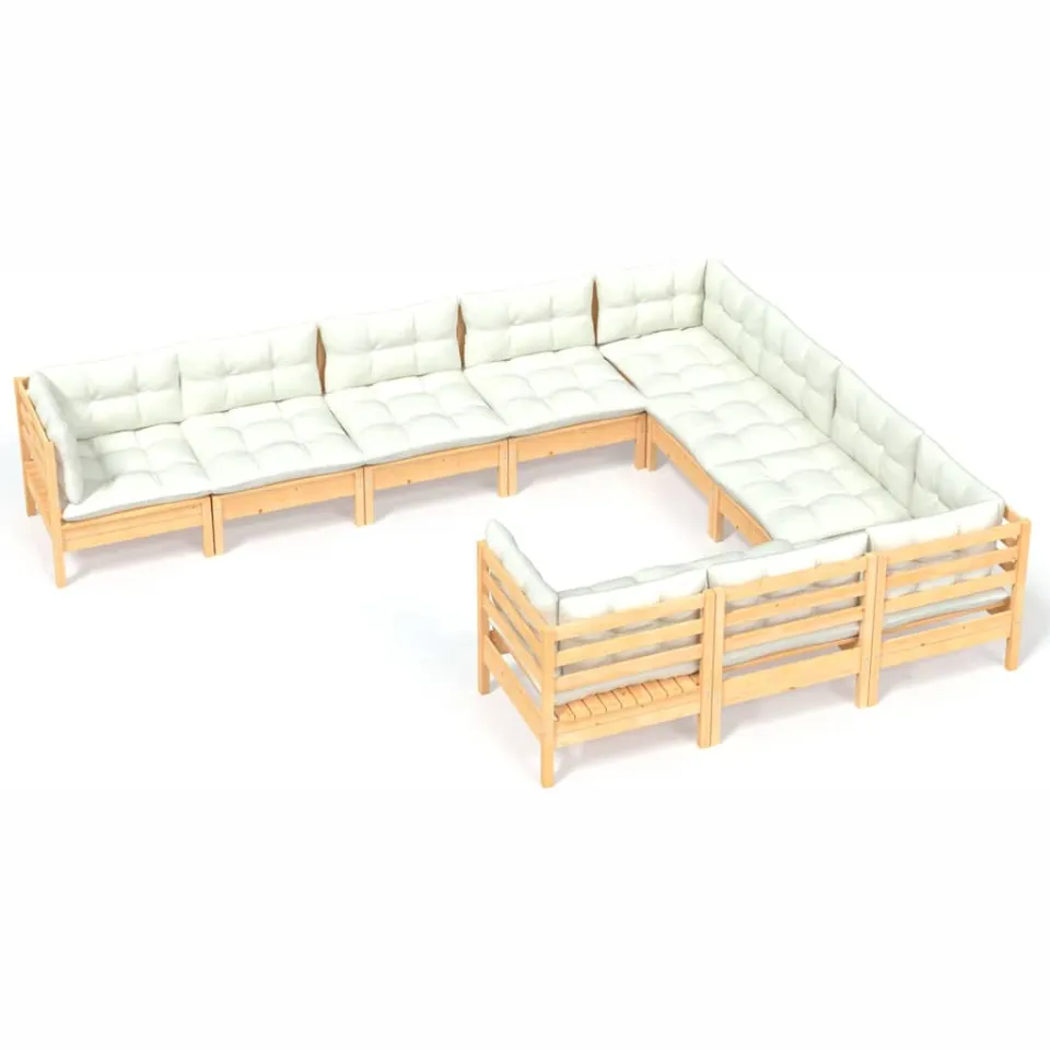 vidaXL 10-delige Loungeset met crèmekleurige kussens grenenhout, foto 4