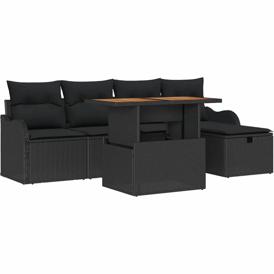 vidaXL Tuinbankenset 6 st Zwart poly rattan